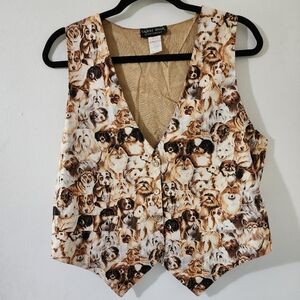 Vintage 1990s Saddle River Puppy Dog cream Novelty Tie Back Button Front vest M